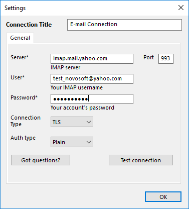 Email Backup Configuration Settings