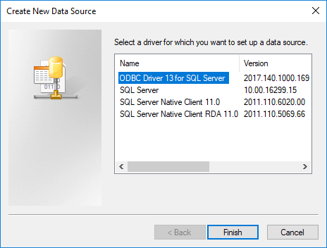 Creating new ODBC data source