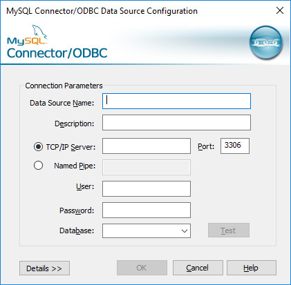 ODBC Data Source Configuration dialog for MySQL connector