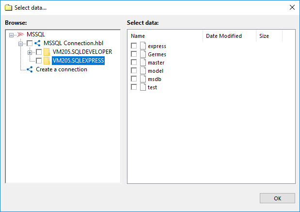 Selecting data of the MSSQL plug-in