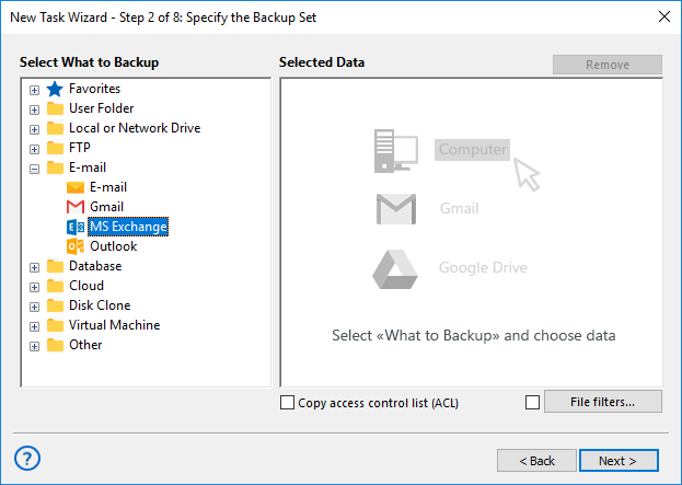 MS Exchange plug-in for Automatic Backup