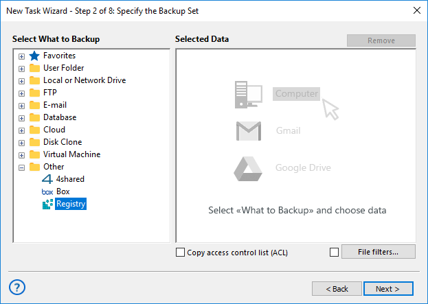 Adding the Registry plug-in to backup set