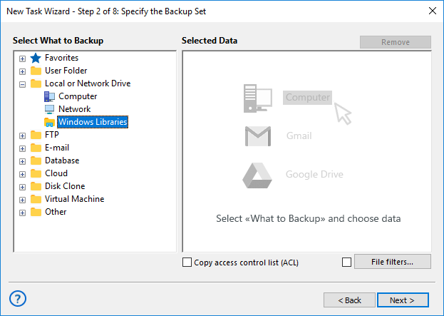 Creating a Configuration for Windows Libraries Backup