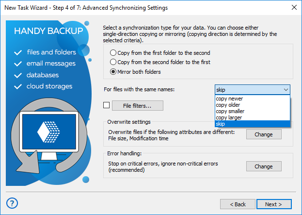 Synchronizing settings to mirror folders