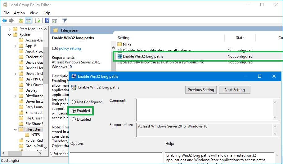 Enable Win32 long paths