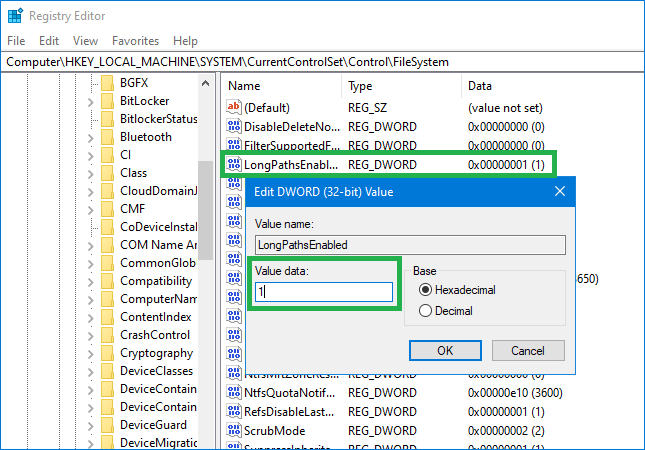 LongPathsEnabled with value 1