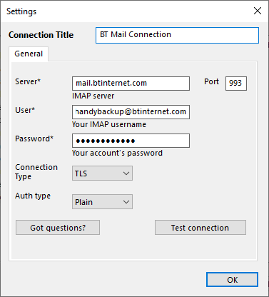 BT Mail Server Settings