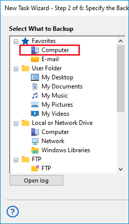 Select Computer for Application Backup