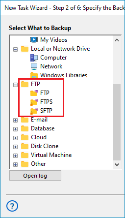 Select FTP for Application Backup