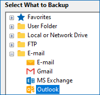 Selecting Outlook Backup