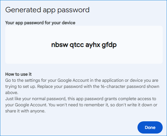 Generated App Password