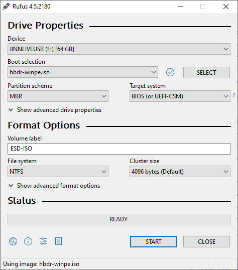 HBDR Settings in Rufus