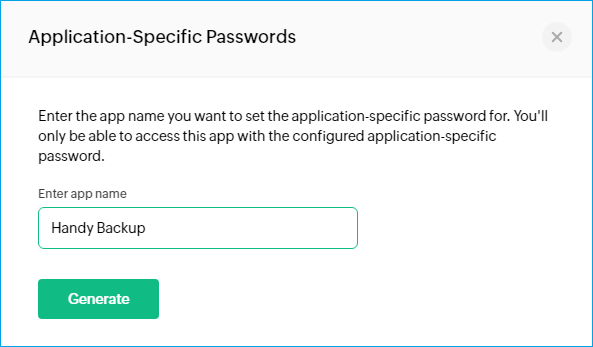 Generate App-Specific Password for Handy Backup