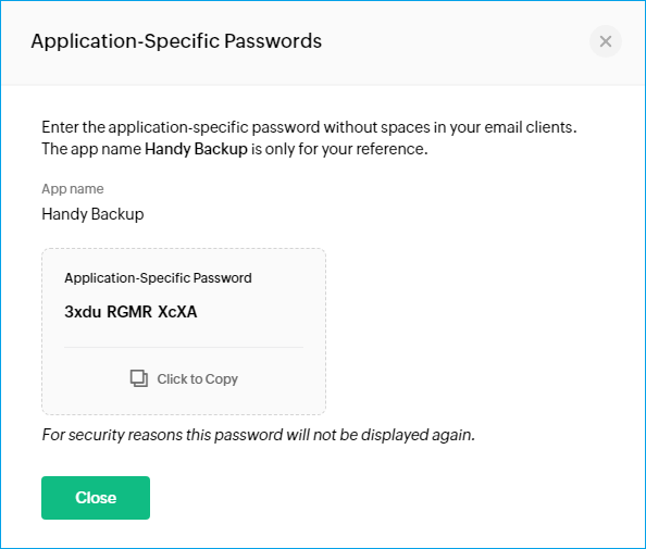 Example of Generated App Password