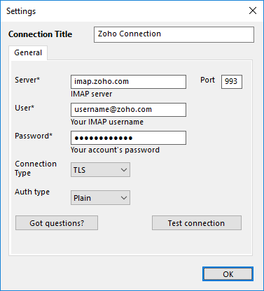 Configure Zoho Mail Connection in Handy Backup